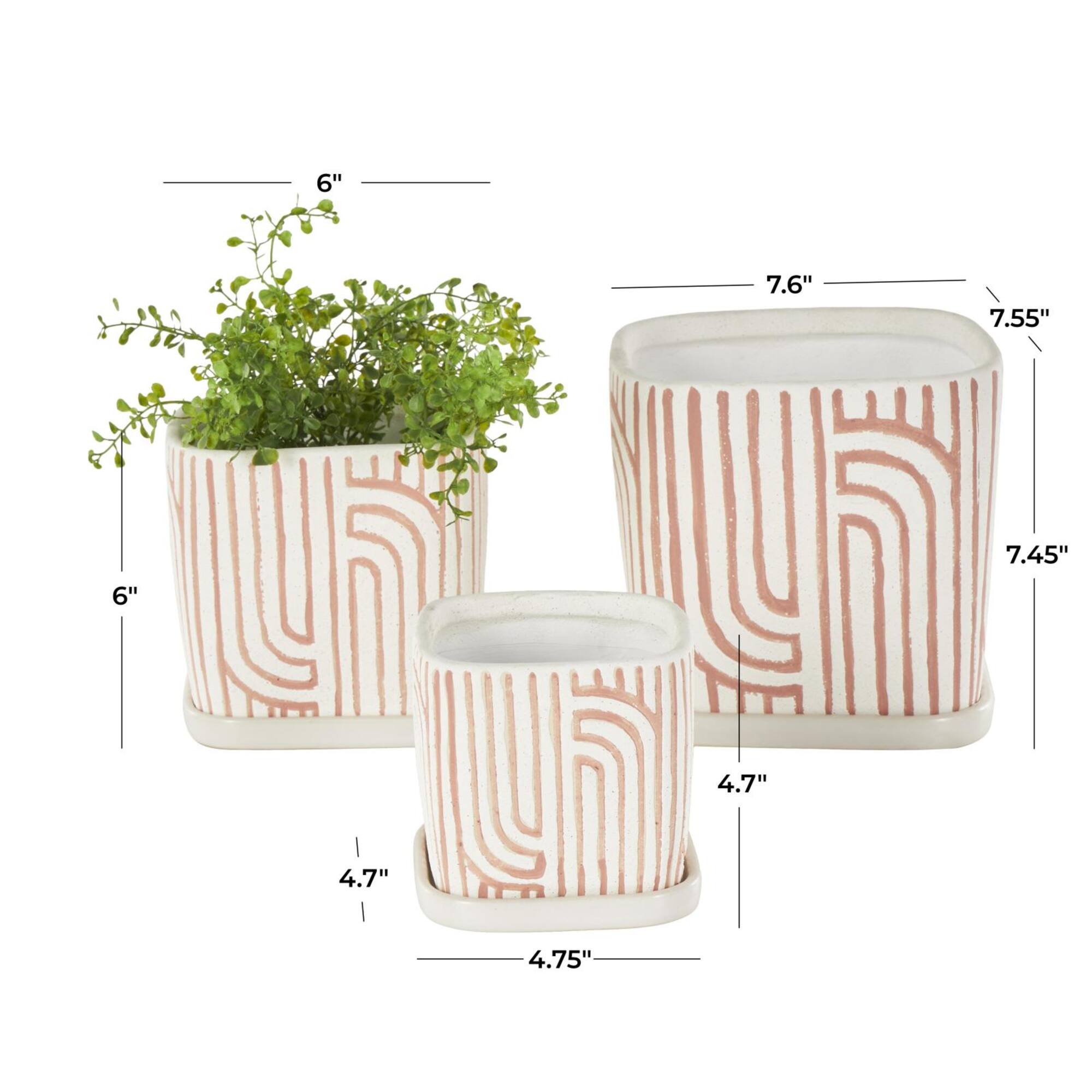 Pink Geometric Linear Arch Pattern Planter Set